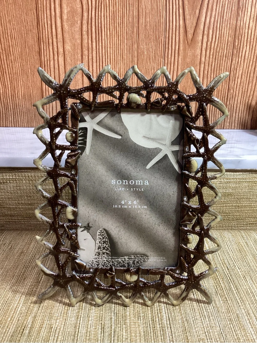 Sonoma Brown and Cream Starfish Coastal Picture Frame Hold a 4x6